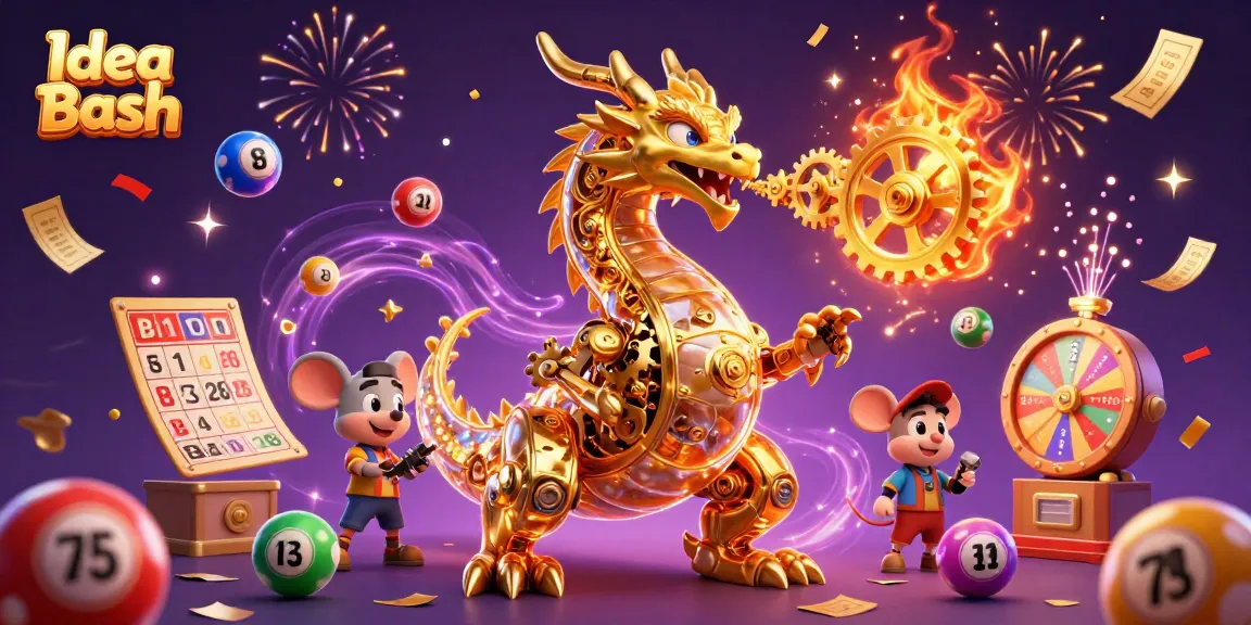 Join the excitement at Idea Bash with colorful lottery balls and a golden dragon in action!